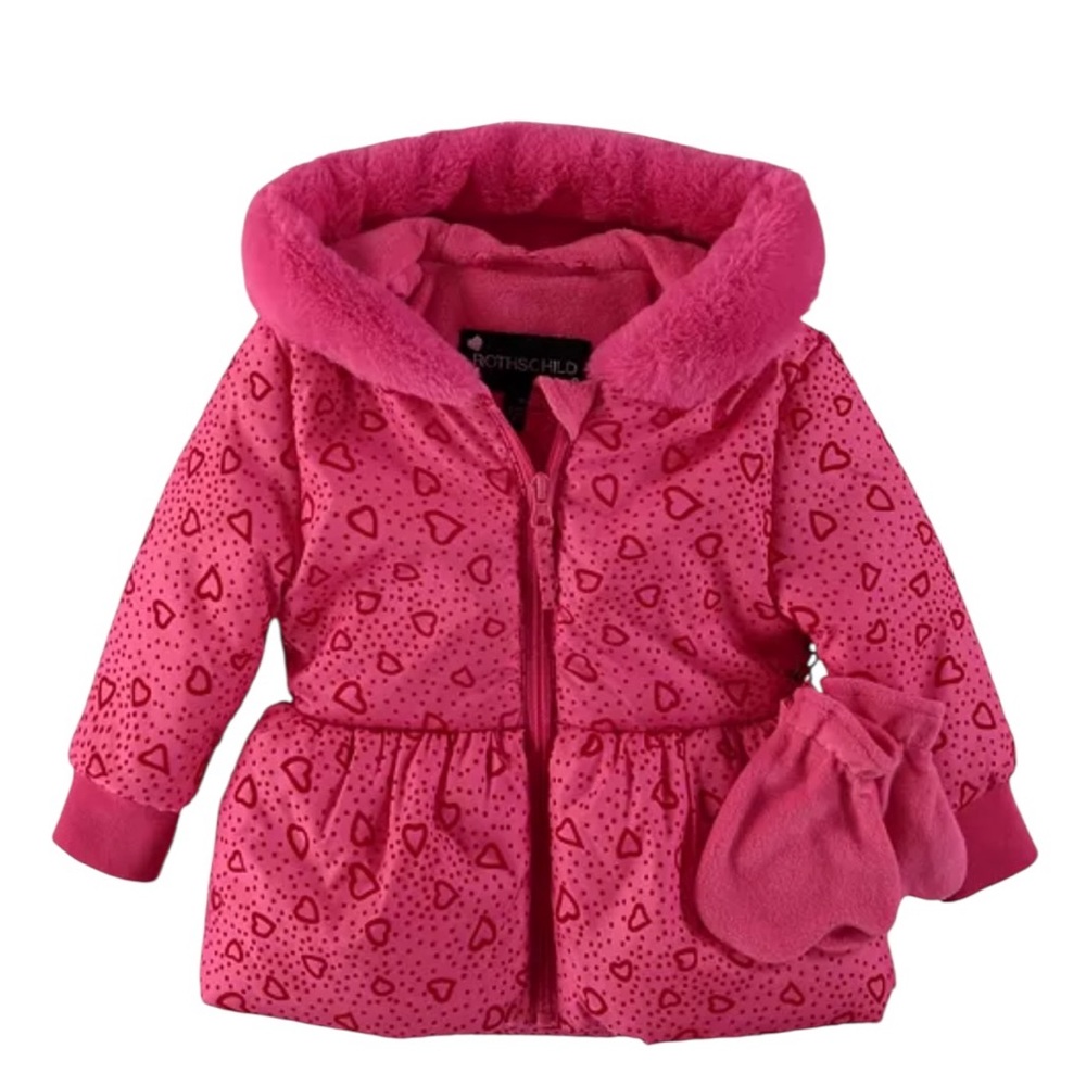 NWT Rothschild Baby Girl’s Peplum Puffer Jacket with Fleece‎ Mittens Warm Winter